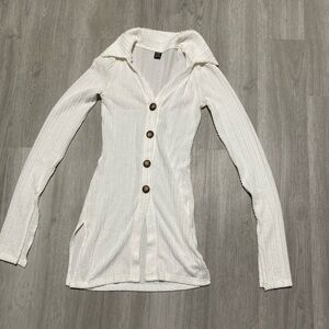 SHEIN White Textured Button-Down Shirt